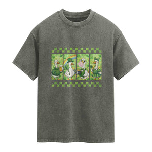 Funny Silly Irish Goose Washed Cotton T-Shirt St Patricks Day Goose Lover Gift