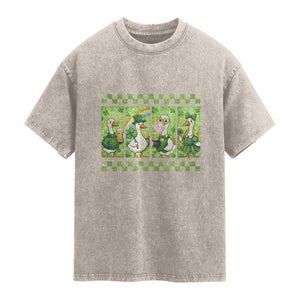 Funny Silly Irish Goose Washed Cotton T-Shirt St Patricks Day Goose Lover Gift