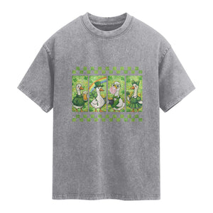 Funny Silly Irish Goose Washed Cotton T-Shirt St Patricks Day Goose Lover Gift