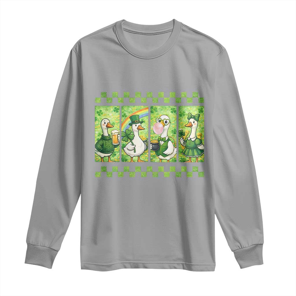 Funny Silly Irish Goose Long Sleeve Shirt St Patricks Day Goose Lover Gift TS12 Sport Gray Print Your Wear