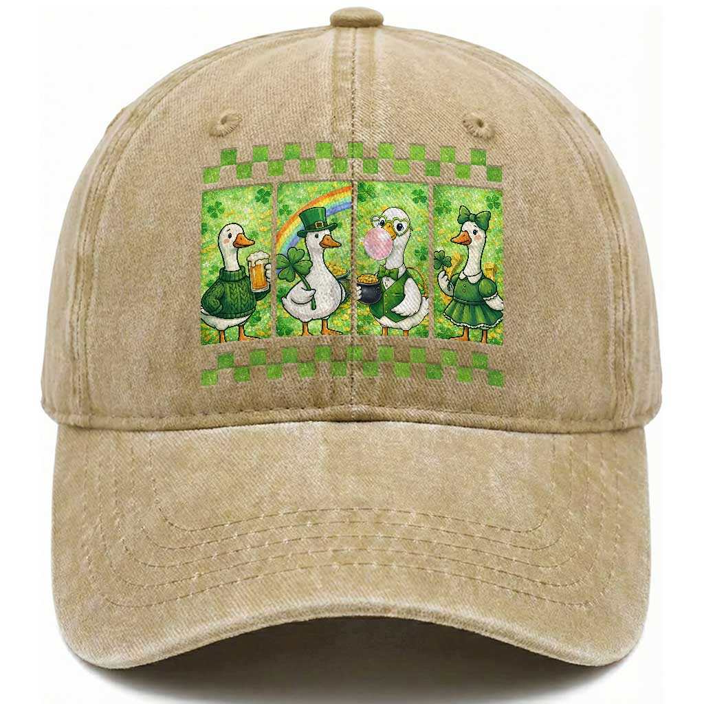 Funny Silly Irish Goose Washed Cotton Baseball Cap St Patricks Day Goose Lover Gift TS12 Print Your Wear