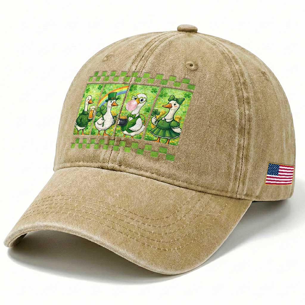 Funny Silly Irish Goose Washed Cotton Baseball Cap St Patricks Day Goose Lover Gift TS12 Print Your Wear