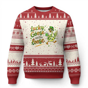 Retro Clover Duck Ugly Christmas Sweater Lucky Goose On The Loose TS12 Beige Red Print Your Wear