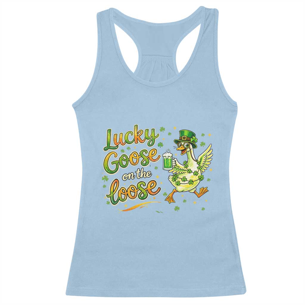 Retro Clover Duck Racerback Tank Top Lucky Goose On The Loose TS12 Light Blue Print Your Wear