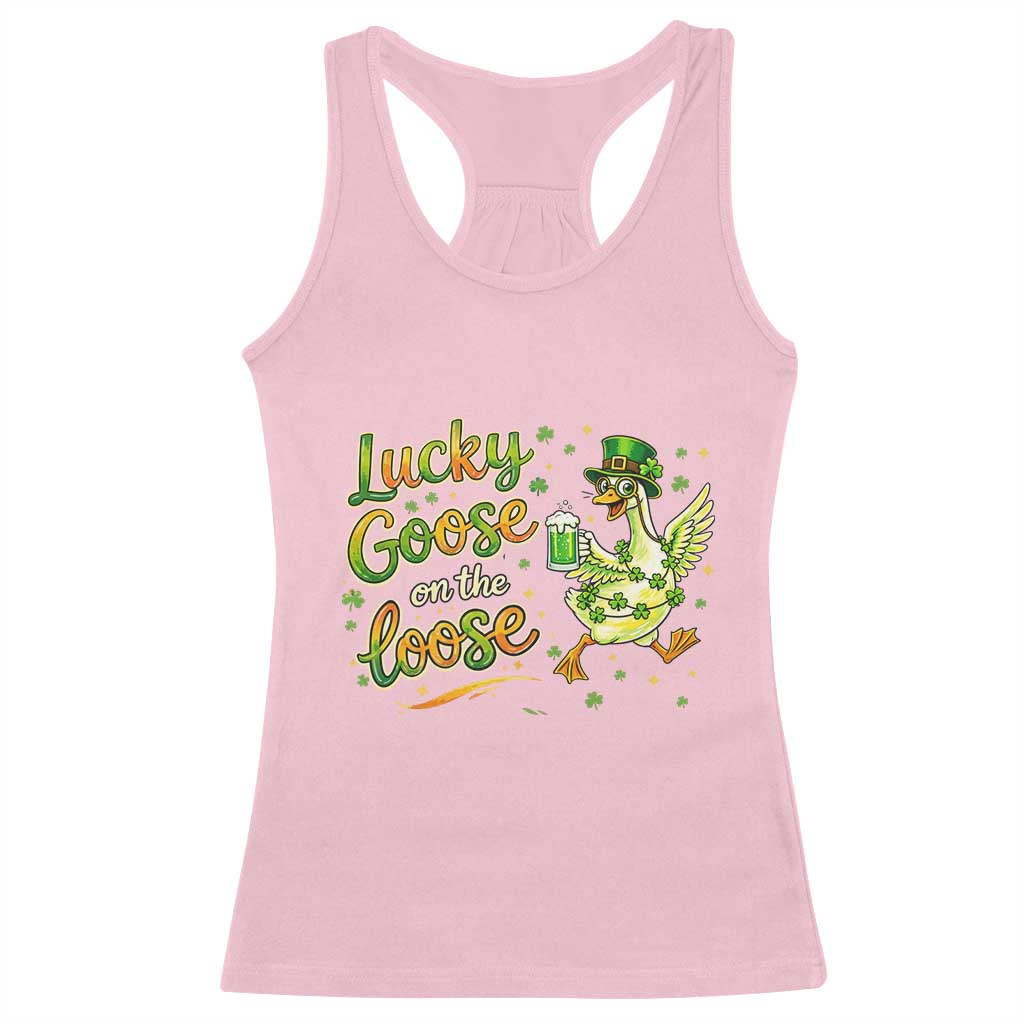 Retro Clover Duck Racerback Tank Top Lucky Goose On The Loose TS12 Light Pink Print Your Wear