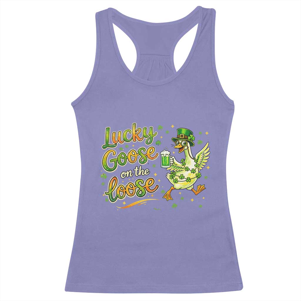 Retro Clover Duck Racerback Tank Top Lucky Goose On The Loose TS12 Violet Print Your Wear