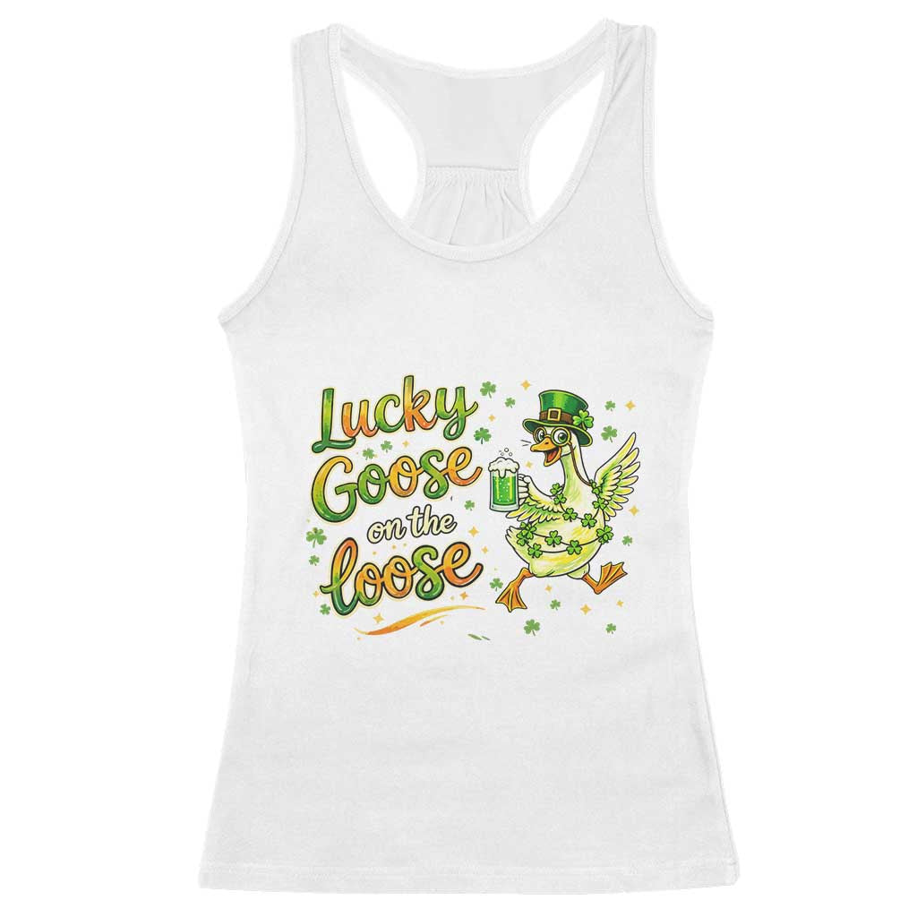 Retro Clover Duck Racerback Tank Top Lucky Goose On The Loose TS12 White Print Your Wear