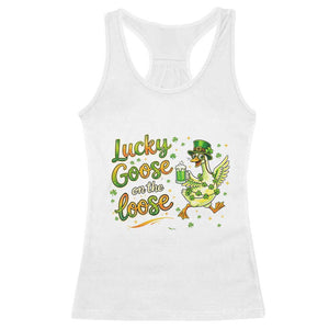 Retro Clover Duck Racerback Tank Top Lucky Goose On The Loose TS12 White Print Your Wear