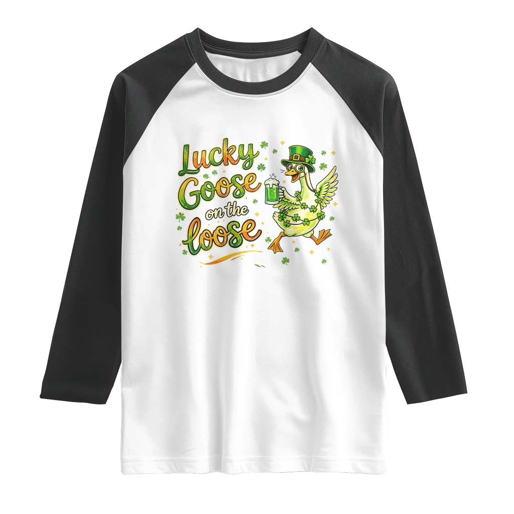 Retro Clover Duck Raglan Shirt Lucky Goose On The Loose TS12 White Black Print Your Wear