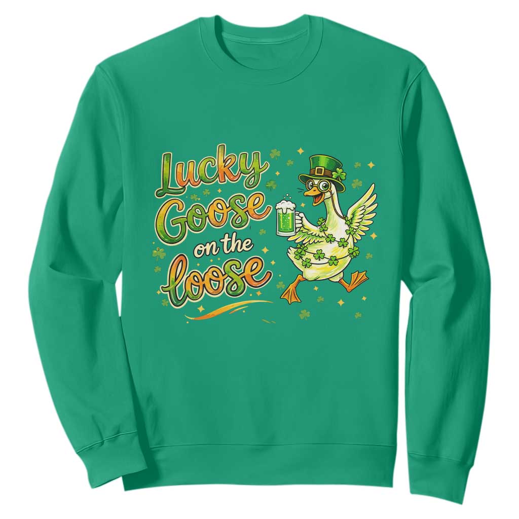 Retro Clover Duck Sweatshirt Lucky Goose On The Loose TS12 Irish Green Print Your Wear