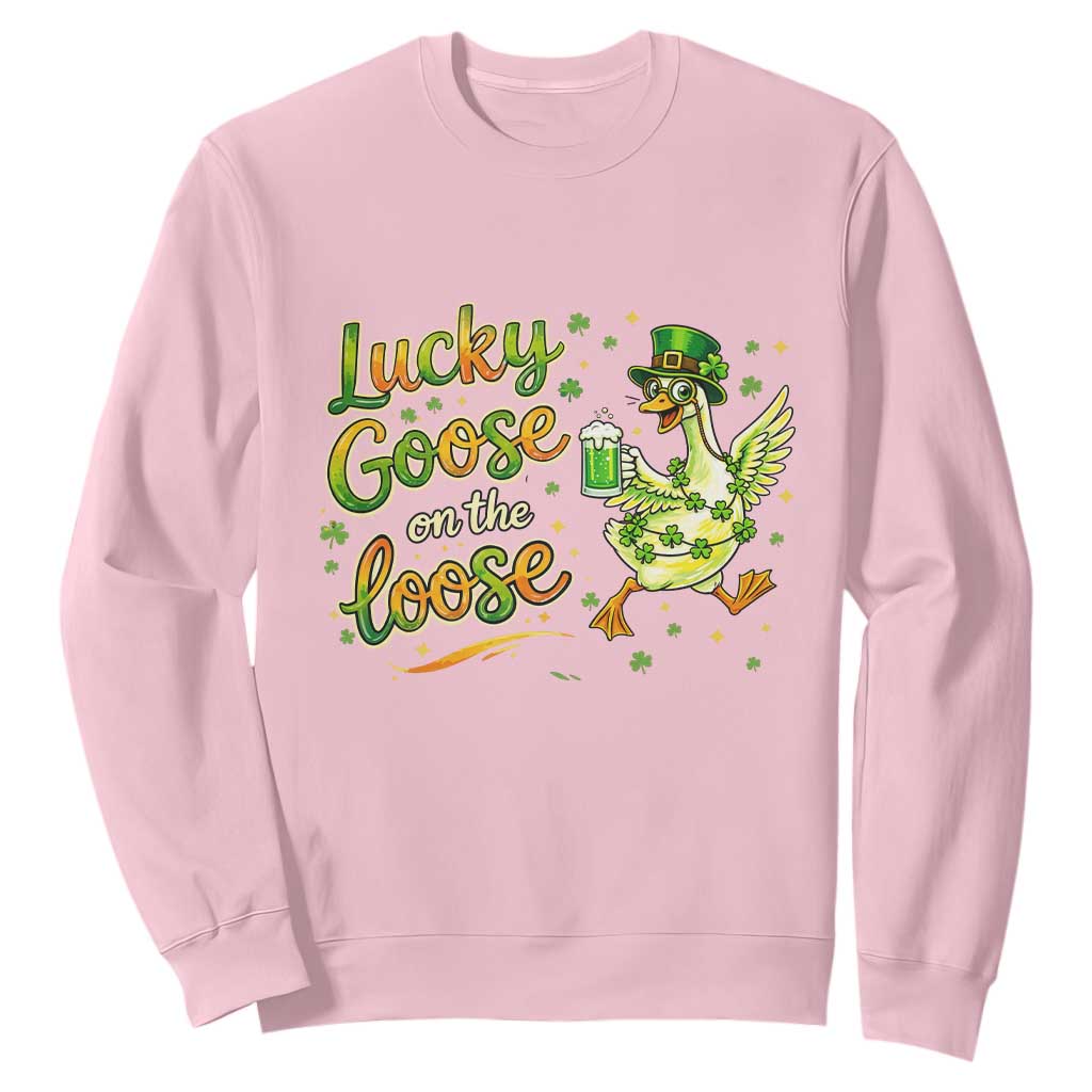 Retro Clover Duck Sweatshirt Lucky Goose On The Loose TS12 Light Pink Print Your Wear