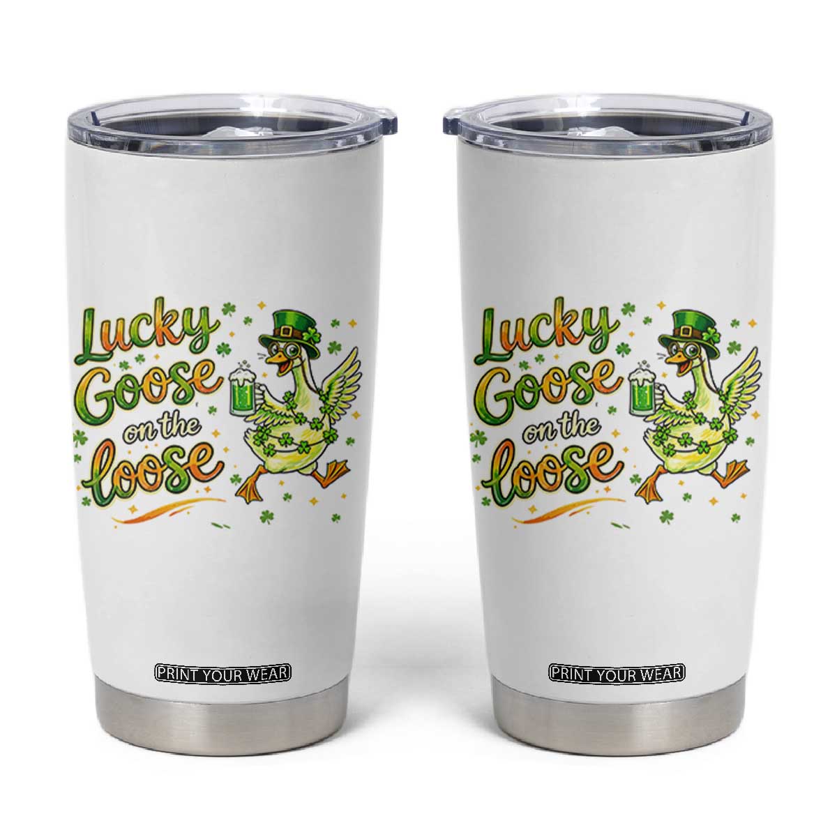 Retro Clover Duck Tumbler Cup Lucky Goose On The Loose TS12 White Print Your Wear