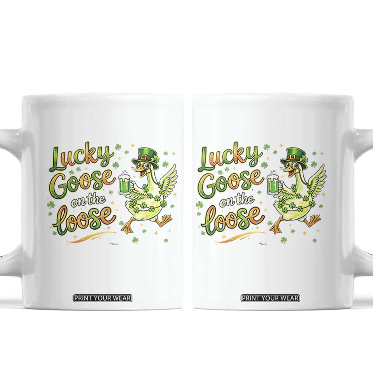 Retro Clover Duck Coffee Mug Lucky Goose On The Loose TS12 White Print Your Wear