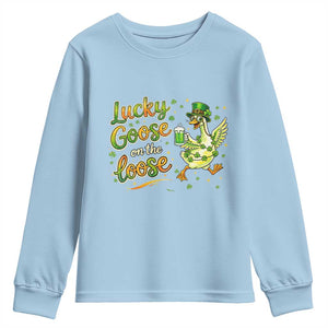 Retro Clover Duck Youth Sweatshirt Lucky Goose On The Loose TS12 Light Blue Print Your Wear