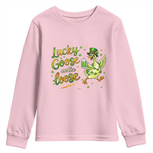 Retro Clover Duck Youth Sweatshirt Lucky Goose On The Loose TS12 Light Pink Print Your Wear