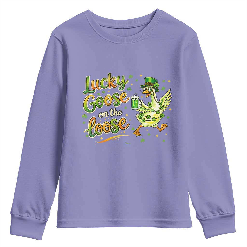 Retro Clover Duck Youth Sweatshirt Lucky Goose On The Loose TS12 Violet Print Your Wear