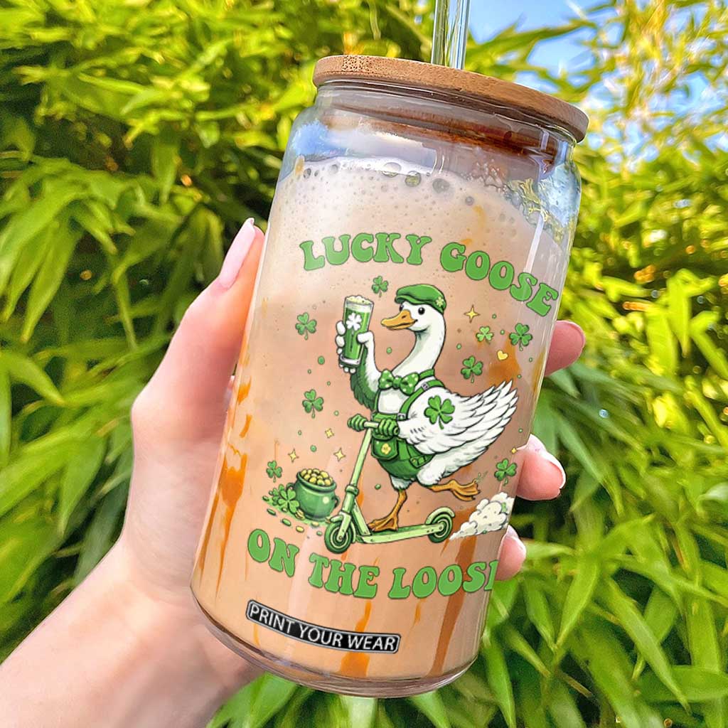 Funny Irish Goose Lover Glass Can Lucky Goose On The Loose TS12 Black Print Your Wear