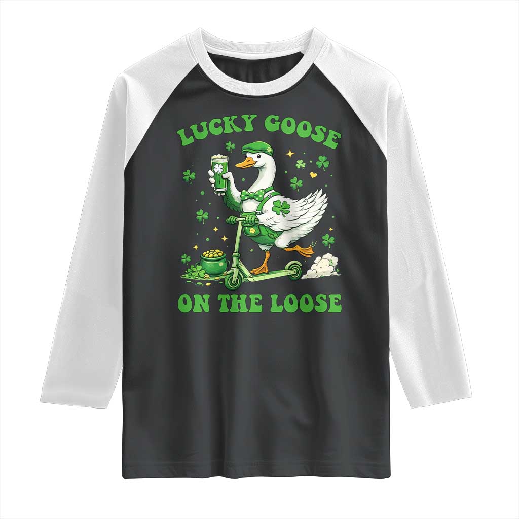 Funny Irish Goose Lover Raglan Shirt Lucky Goose On The Loose TS12 Black White Print Your Wear