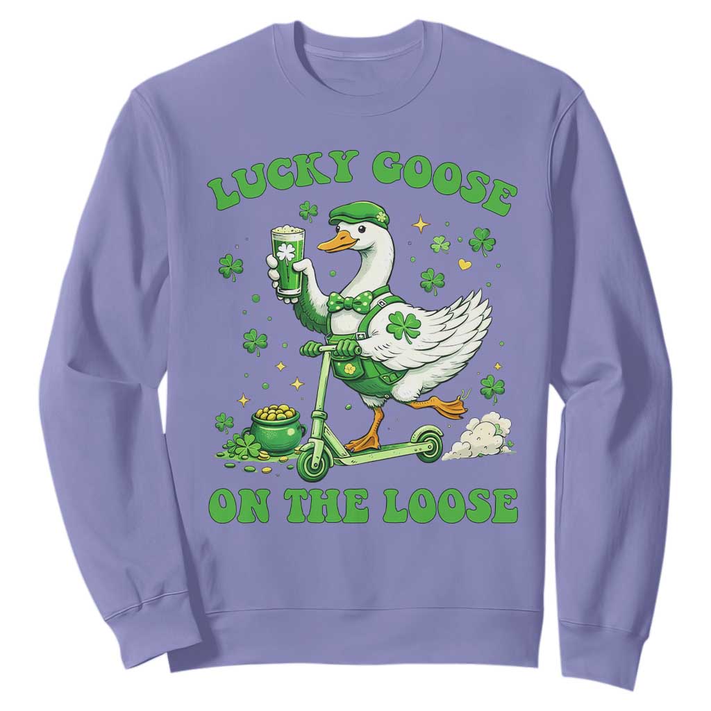 Funny Irish Goose Lover Sweatshirt Lucky Goose On The Loose TS12 Violet Print Your Wear