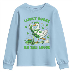 Funny Irish Goose Lover Youth Sweatshirt Lucky Goose On The Loose TS12 Light Blue Print Your Wear