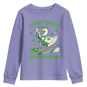 Funny Irish Goose Lover Youth Sweatshirt Lucky Goose On The Loose TS12 Violet Print Your Wear