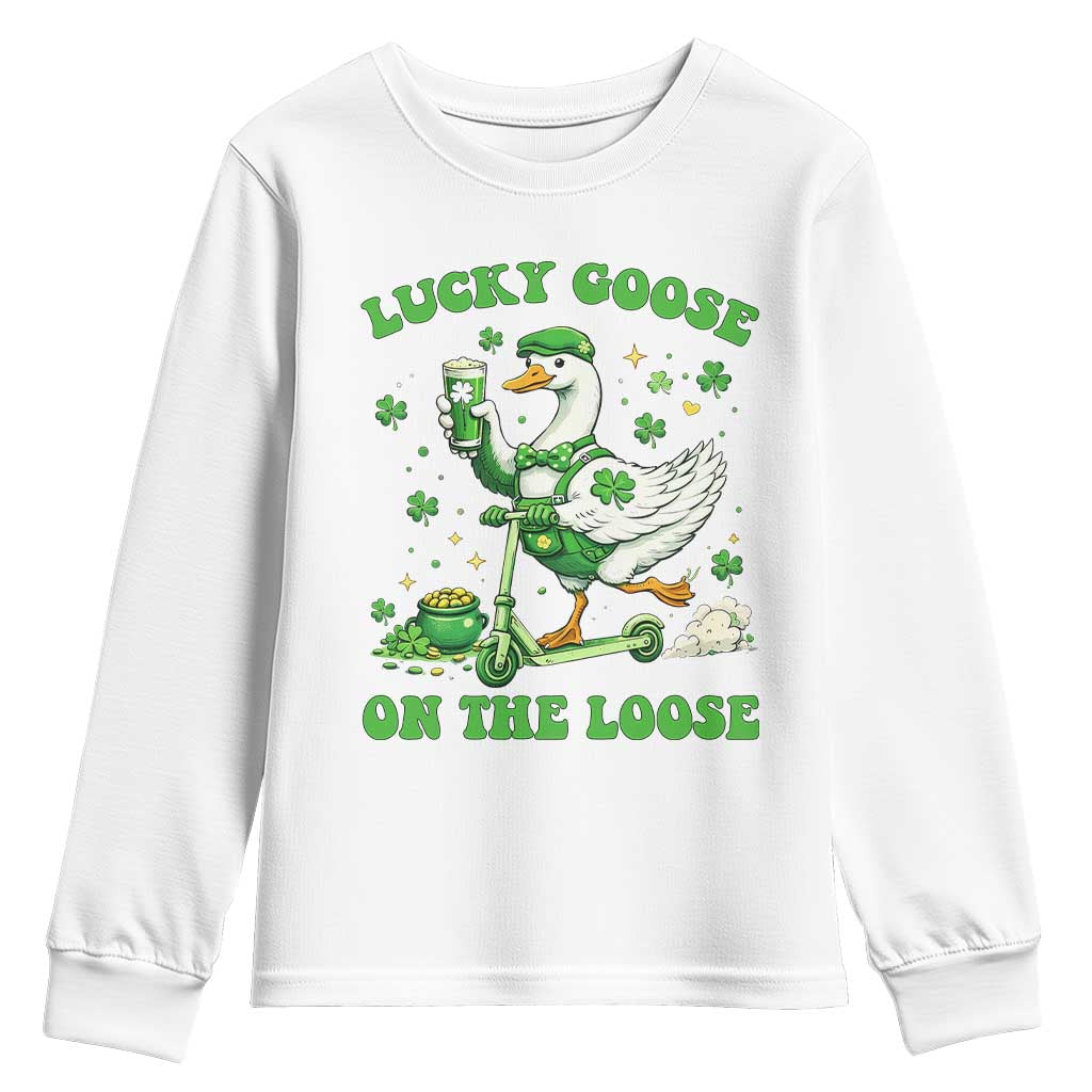 Funny Irish Goose Lover Youth Sweatshirt Lucky Goose On The Loose TS12 White Print Your Wear