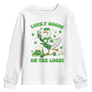 Funny Irish Goose Lover Youth Sweatshirt Lucky Goose On The Loose TS12 White Print Your Wear