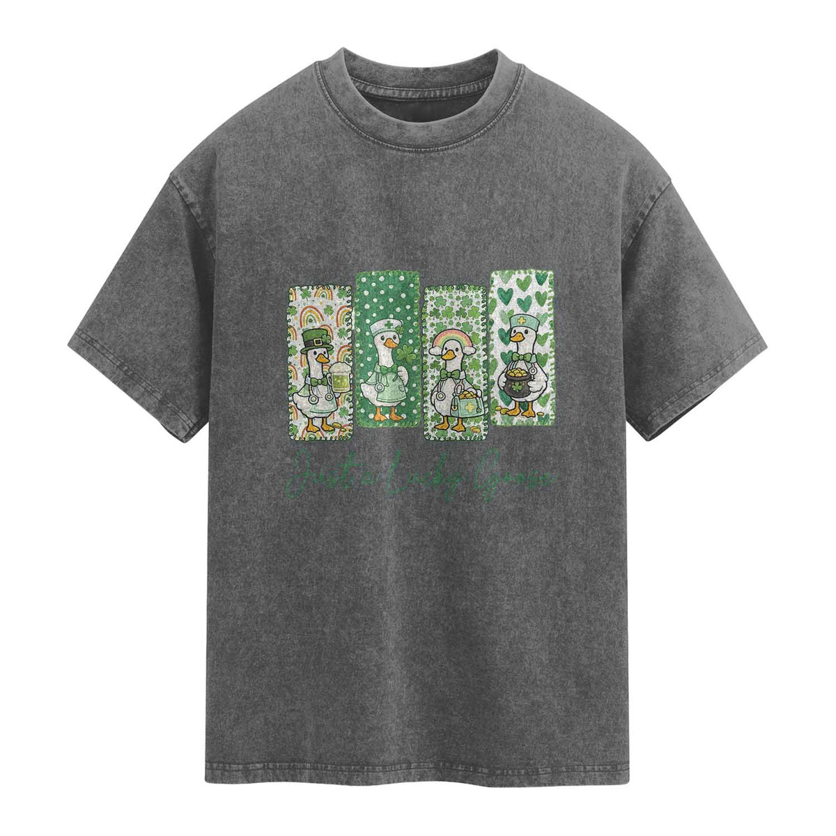 Just A Lucky Goose Nurse Washed Cotton T-Shirt St Patricks Day Gift