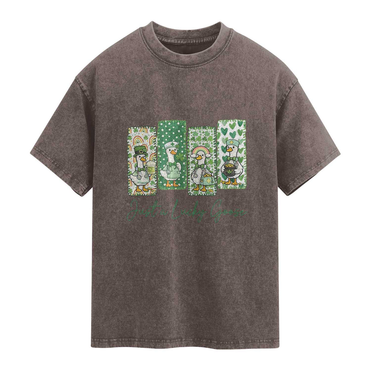 Just A Lucky Goose Nurse Washed Cotton T-Shirt St Patricks Day Gift