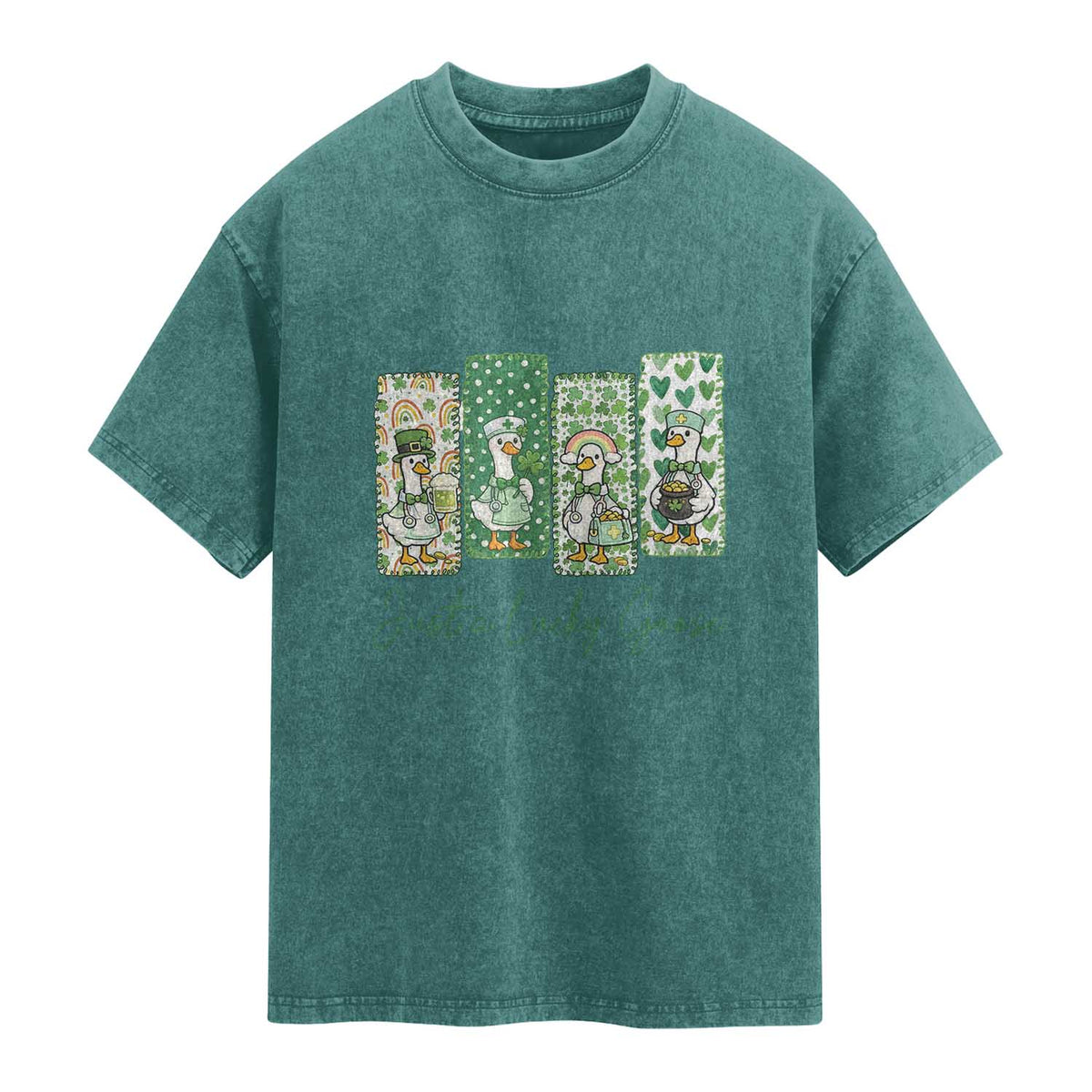 Just A Lucky Goose Nurse Washed Cotton T-Shirt St Patricks Day Gift