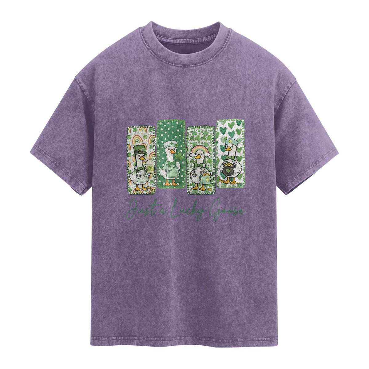 Just A Lucky Goose Nurse Washed Cotton T-Shirt St Patricks Day Gift