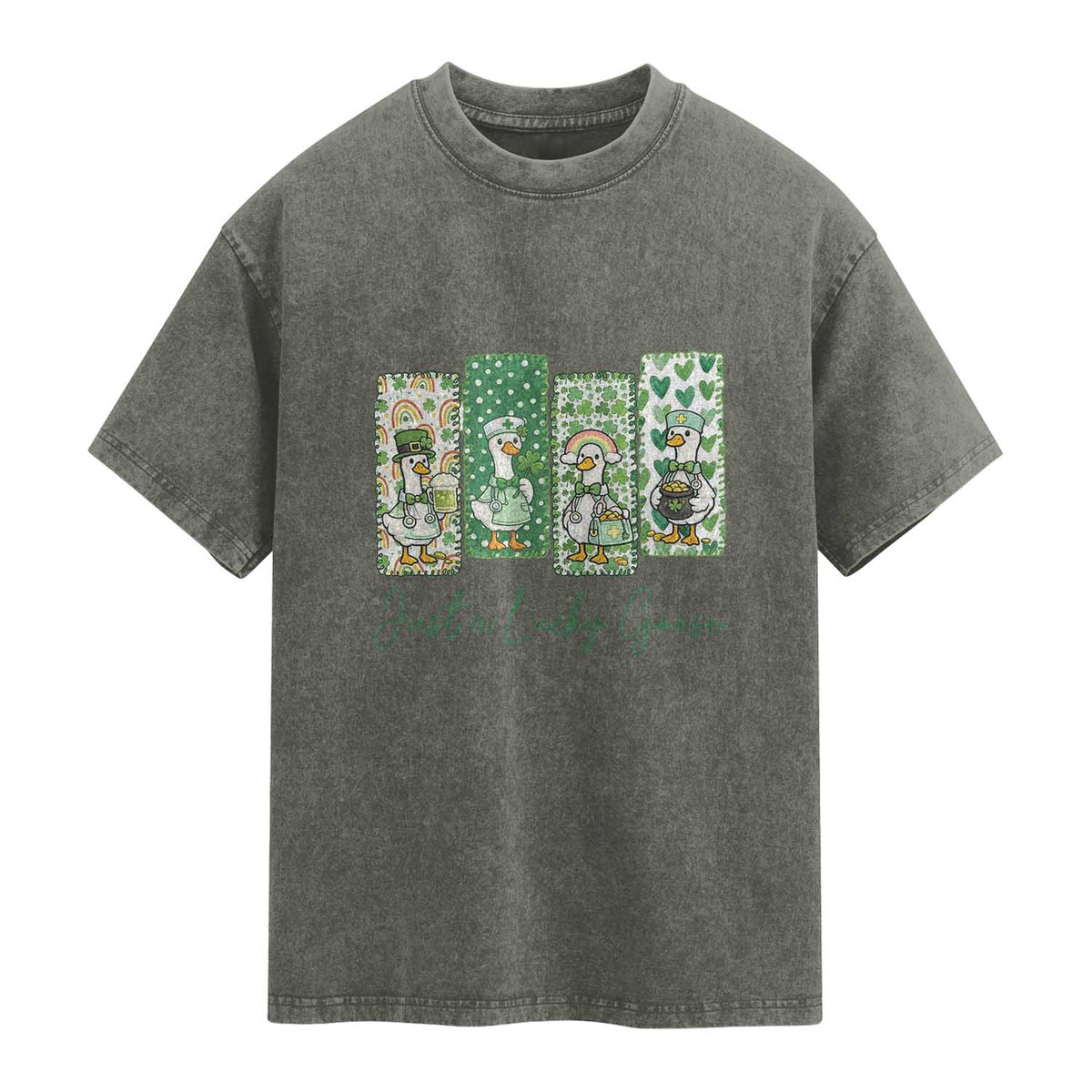 Just A Lucky Goose Nurse Washed Cotton T-Shirt St Patricks Day Gift