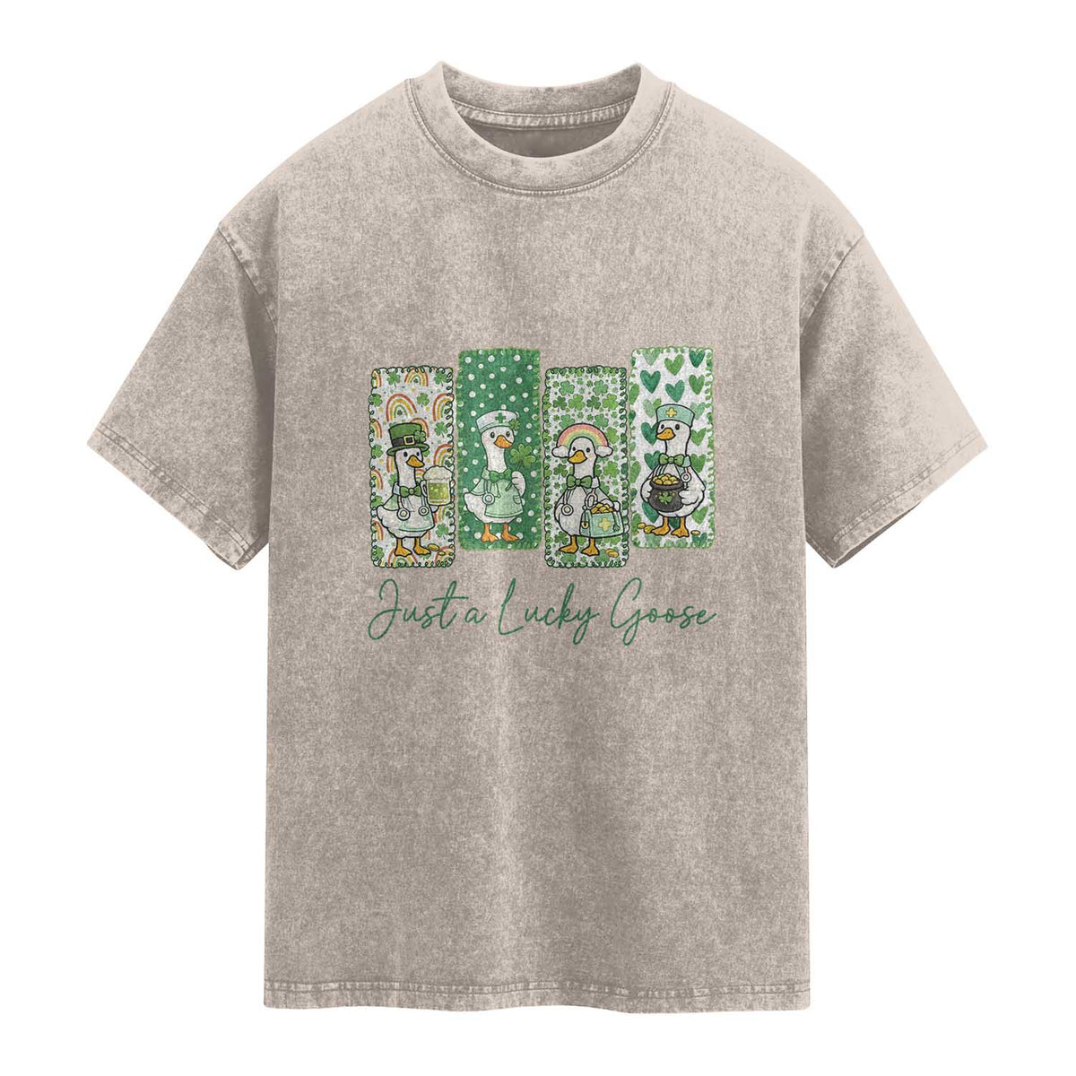 Just A Lucky Goose Nurse Washed Cotton T-Shirt St Patricks Day Gift