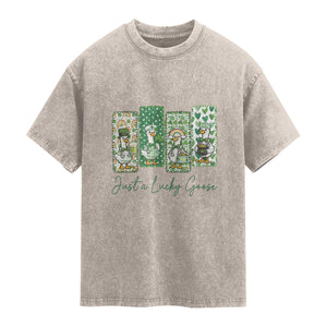 Just A Lucky Goose Nurse Washed Cotton T-Shirt St Patricks Day Gift