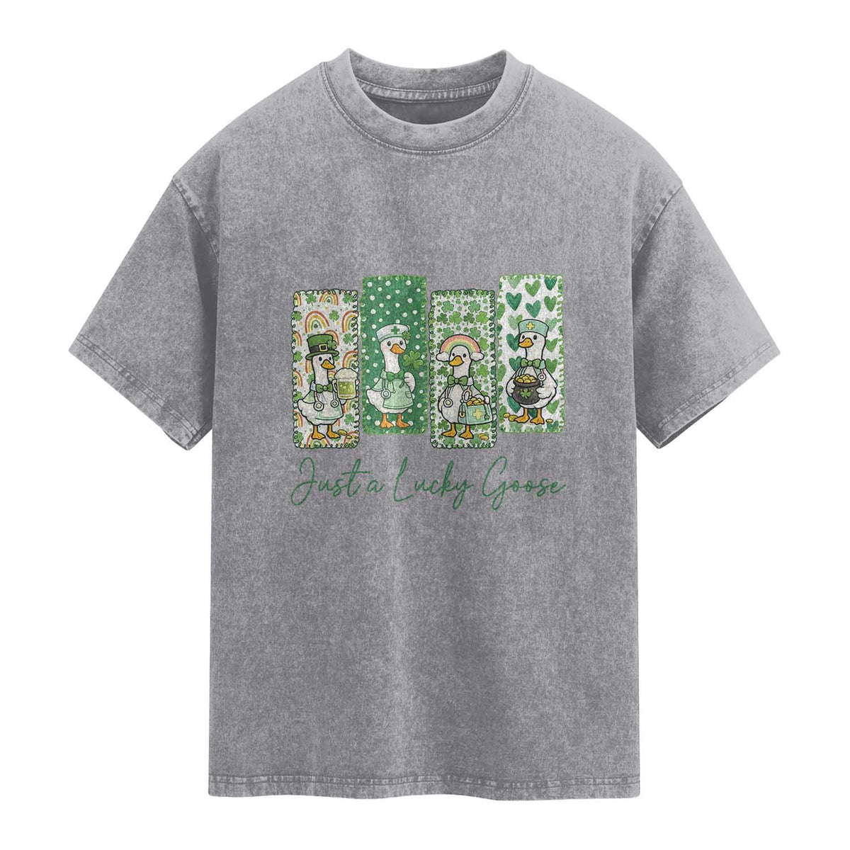 Just A Lucky Goose Nurse Washed Cotton T-Shirt St Patricks Day Gift