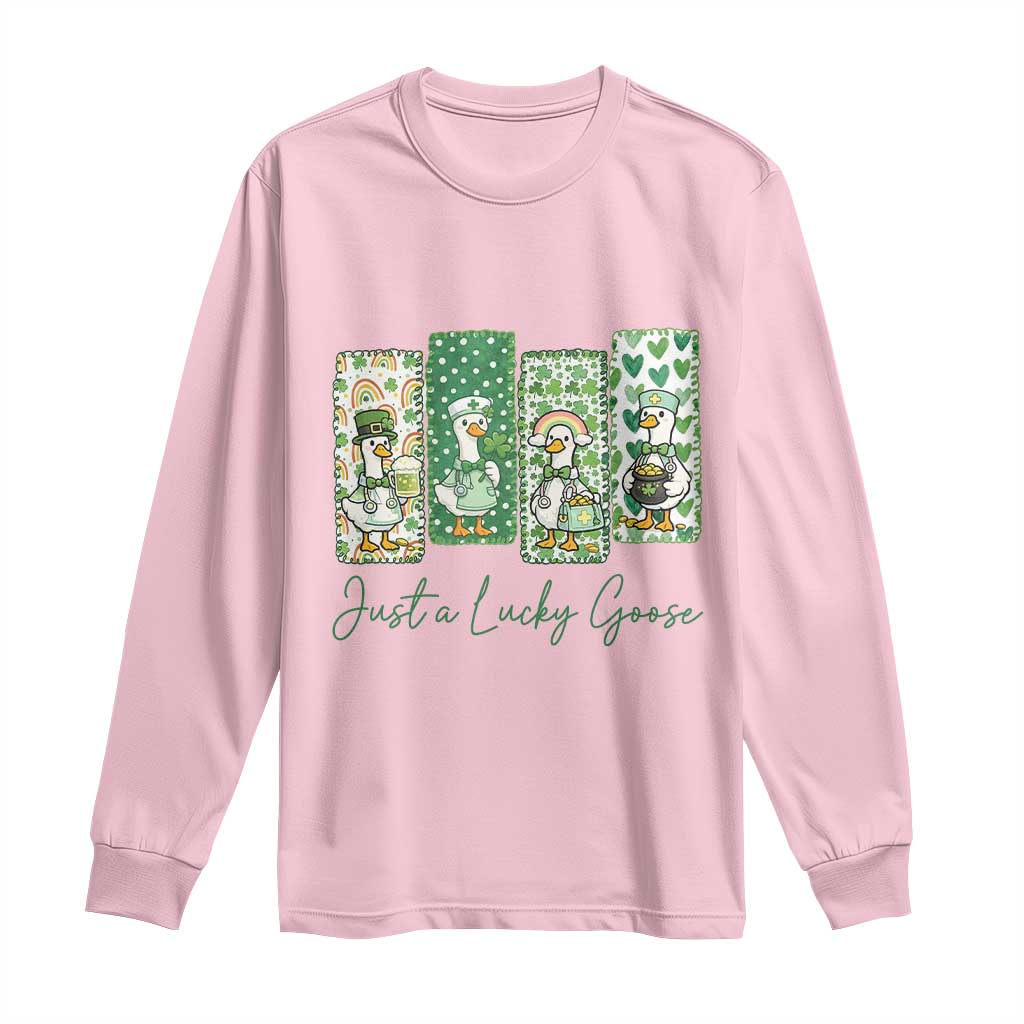 Just A Lucky Goose Nurse Long Sleeve Shirt St Patricks Day Gift TS12 Light Pink Print Your Wear
