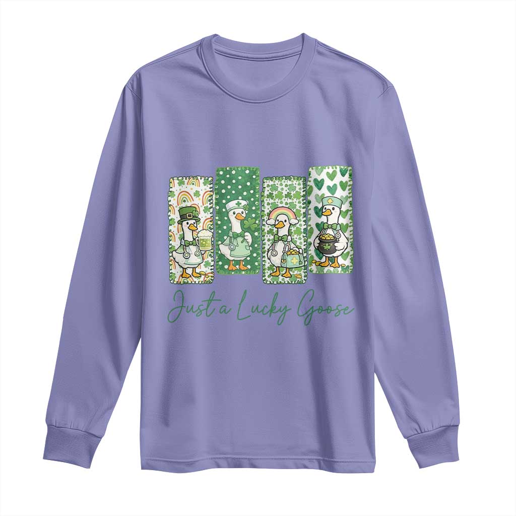Just A Lucky Goose Nurse Long Sleeve Shirt St Patricks Day Gift TS12 Violet Print Your Wear