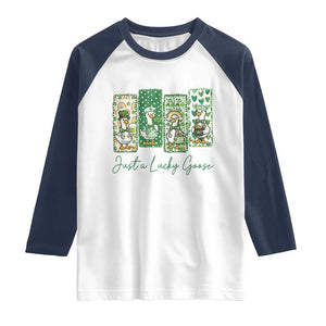 Just A Lucky Goose Nurse Raglan Shirt St Patricks Day Gift TS12 White Navy Print Your Wear
