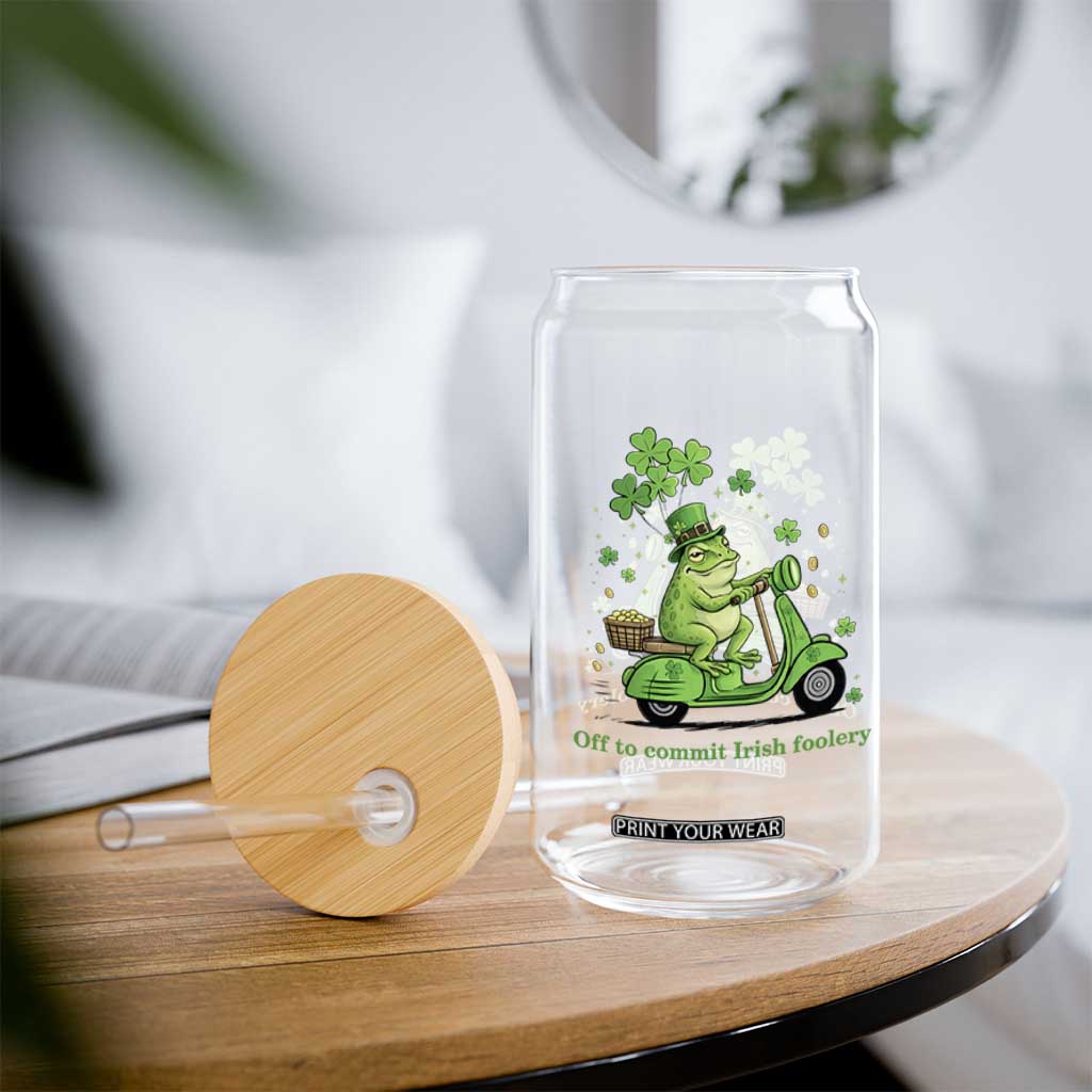 Funny Irish Frog Off To Commit Foolery Glass Can St Patricks Day Gift TS12 Print Your Wear