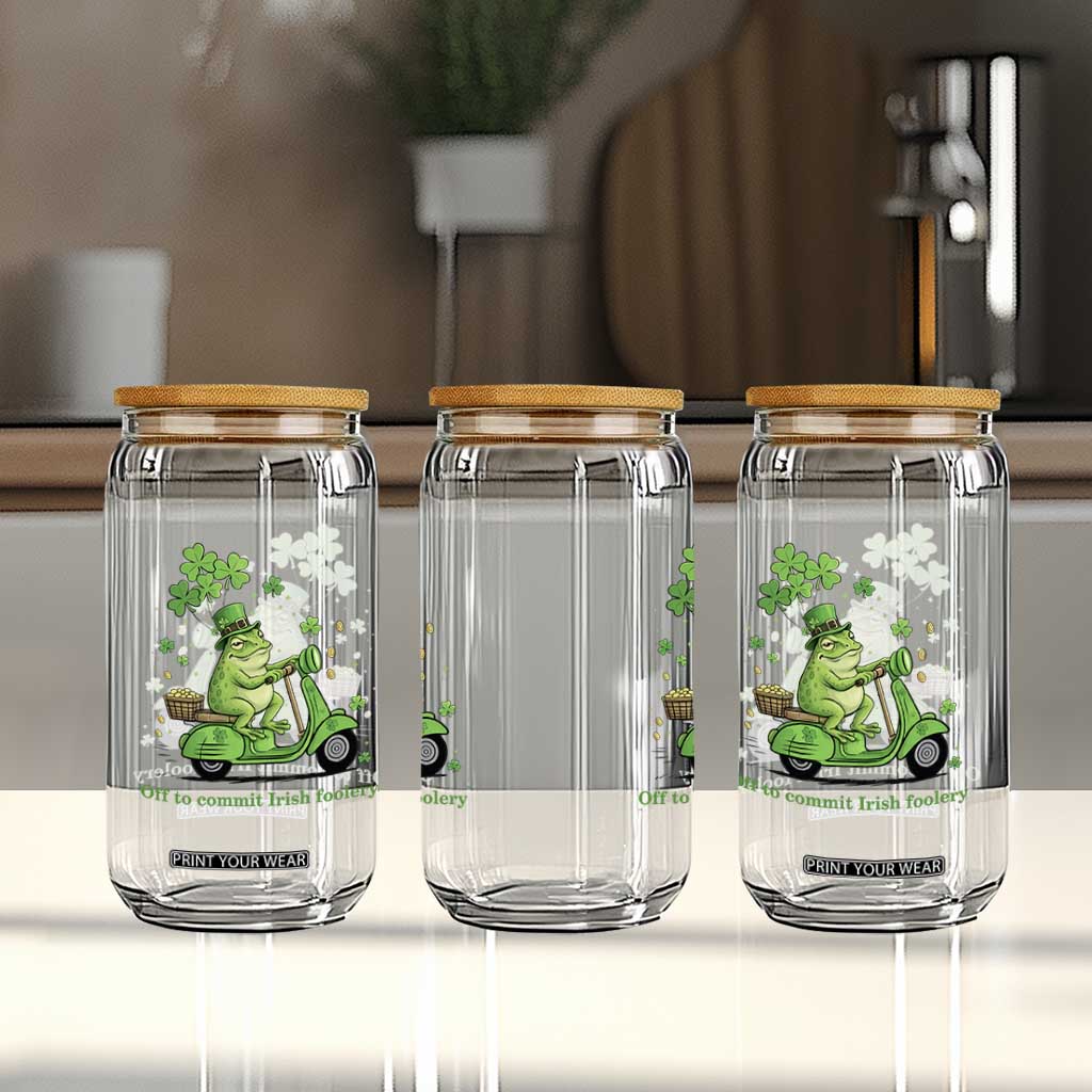 Funny Irish Frog Off To Commit Foolery Glass Can St Patricks Day Gift TS12 Print Your Wear