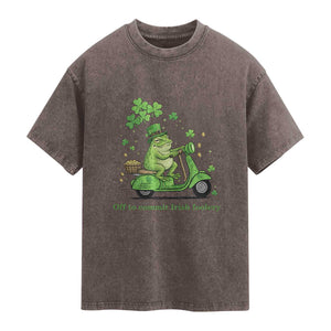 Funny Irish Frog Off To Commit Foolery Washed Cotton T-Shirt St Patricks Day Gift
