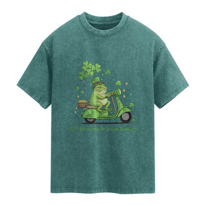 Funny Irish Frog Off To Commit Foolery Washed Cotton T-Shirt St Patricks Day Gift