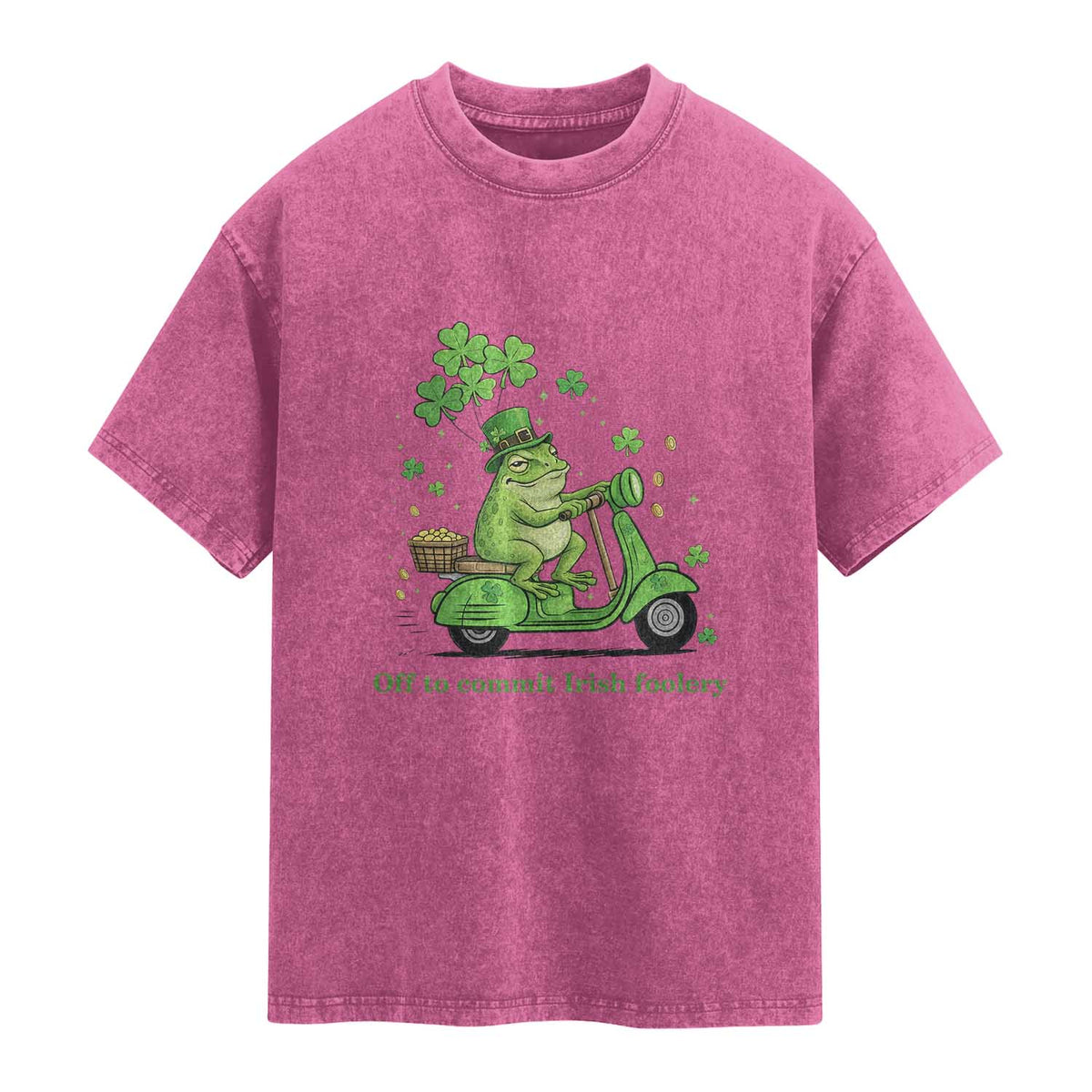 Funny Irish Frog Off To Commit Foolery Washed Cotton T-Shirt St Patricks Day Gift