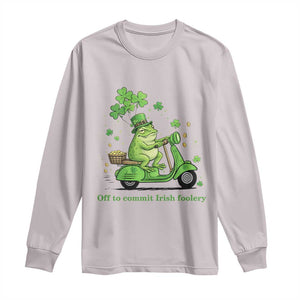 Funny Irish Frog Off To Commit Foolery Long Sleeve Shirt St Patricks Day Gift TS12 Ice Gray Print Your Wear