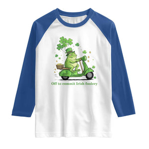 Funny Irish Frog Off To Commit Foolery Raglan Shirt St Patricks Day Gift TS12 White Royal Print Your Wear