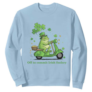 Funny Irish Frog Off To Commit Foolery Sweatshirt St Patricks Day Gift TS12 Light Blue Print Your Wear