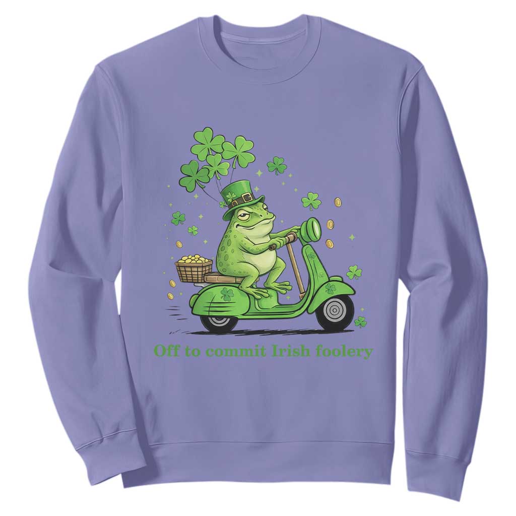 Funny Irish Frog Off To Commit Foolery Sweatshirt St Patricks Day Gift TS12 Violet Print Your Wear