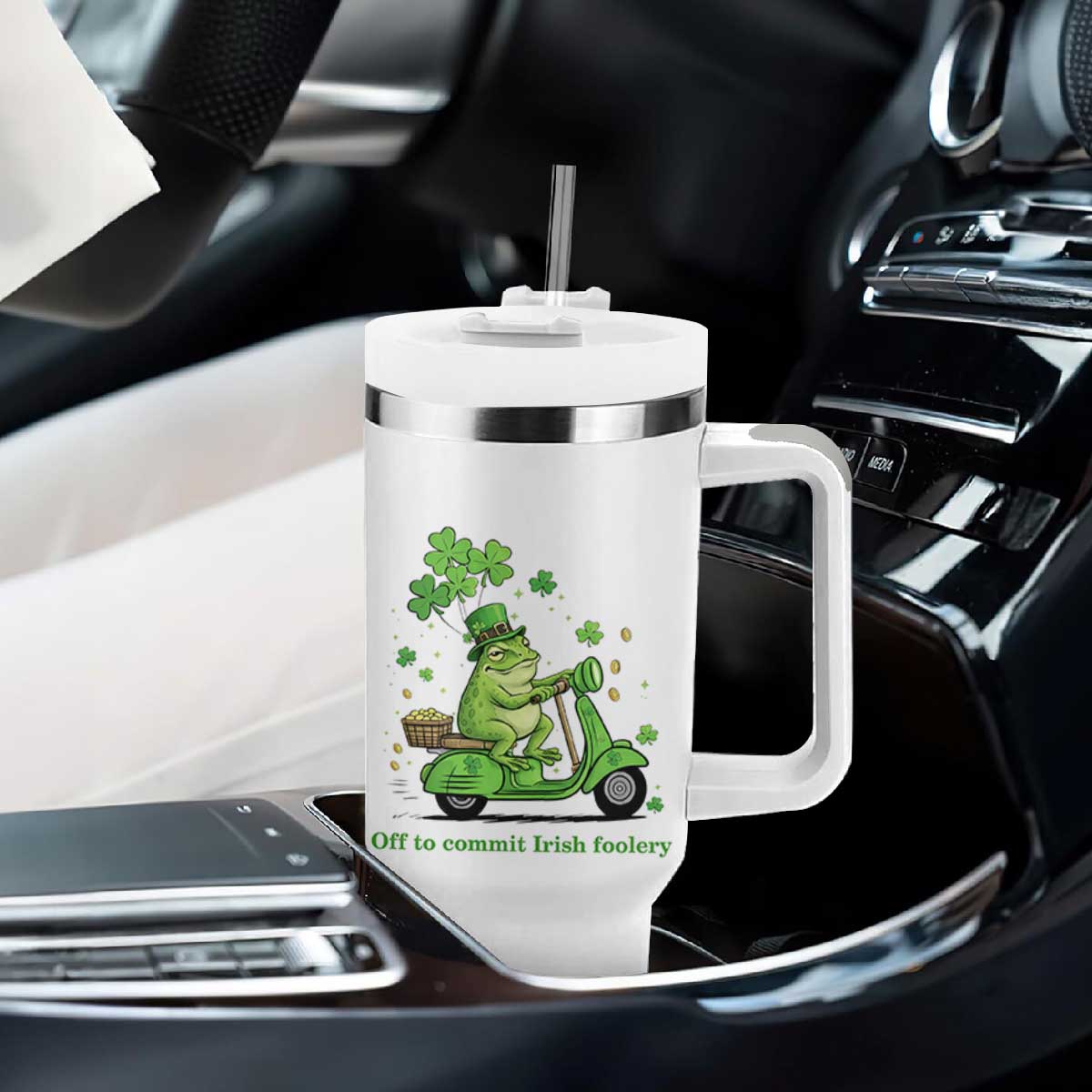Funny Irish Frog Off To Commit Foolery Tumbler With Handle St Patricks Day Gift TS12 Print Your Wear