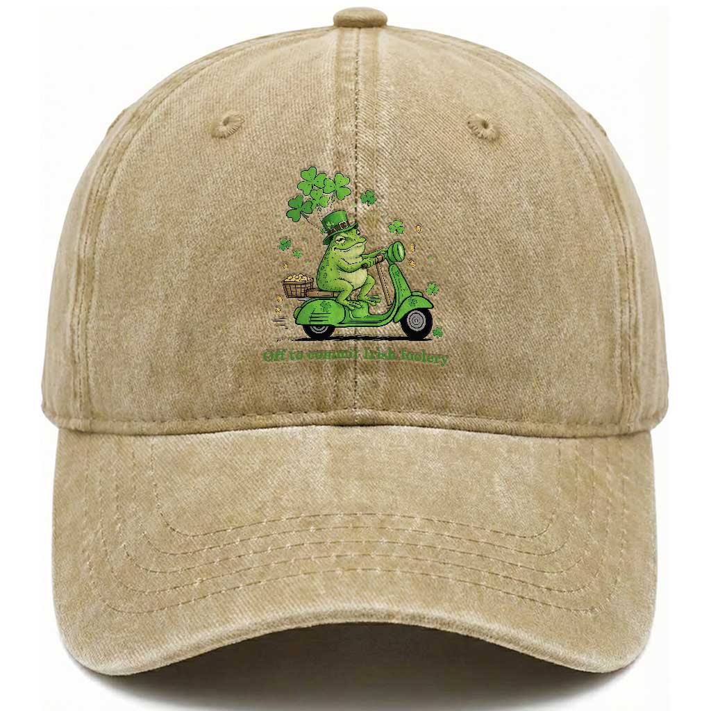 Funny Irish Frog Off To Commit Foolery Washed Cotton Baseball Cap St Patricks Day Gift TS12 Print Your Wear