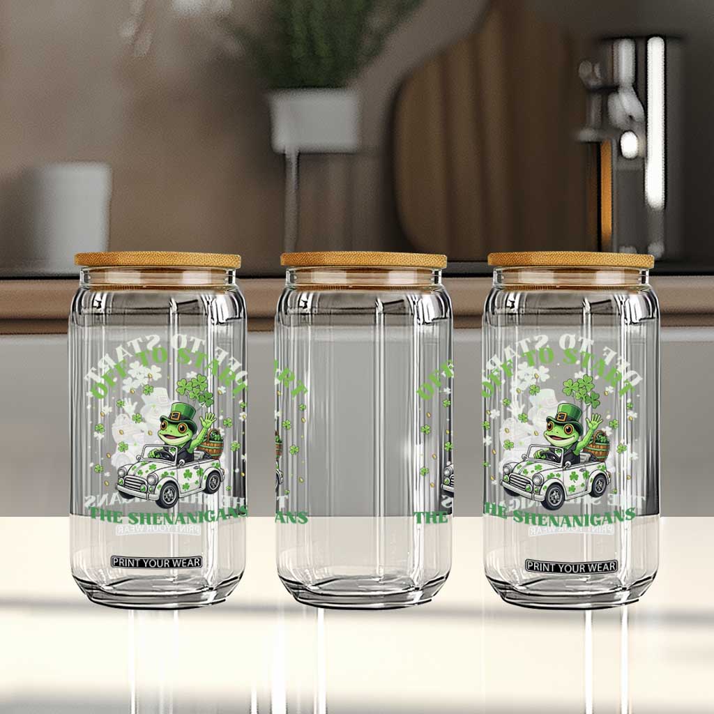 Off To Start The Shenanigans Glass Can St Patricks Day Frog TS12 Print Your Wear